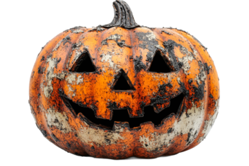 Carved Halloween pumpkin on transparent background