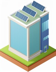 Isometric vector illustration of a modern solar powered building icon