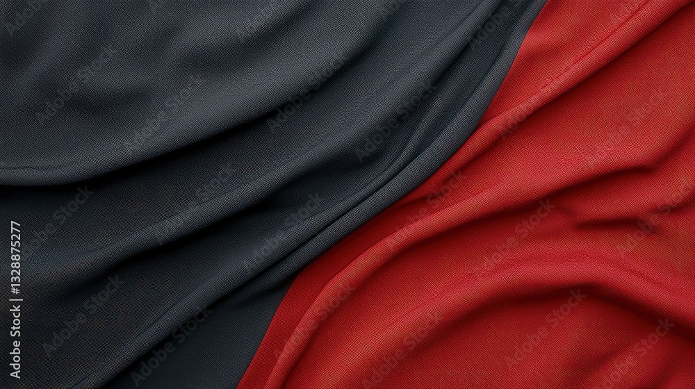 Poster abstract image of dark gray and red fabric with soft folds and waves.