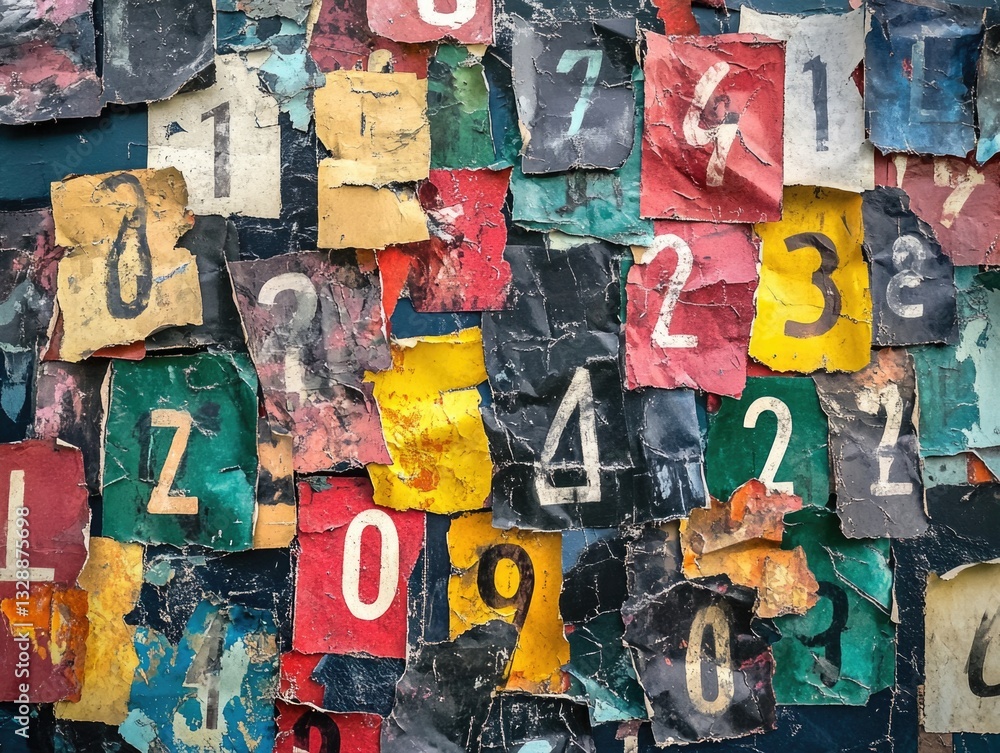 Poster a unique wall covered with various colored numbers