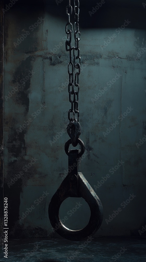 Poster a chain hangs from the side of a wall, suitable for decoration or as a prop in various settings