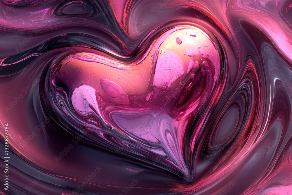 Poster unique heart shape created from swirling pink and purple colors in an abstract design