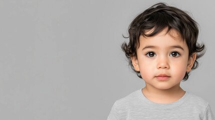 Fototapeta premium a portrait of a curious baby with captivating eyes, against a simple backdrop