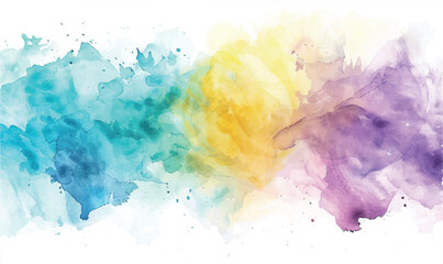 abstract  background with watercolor splashes, turquoise yellow purple