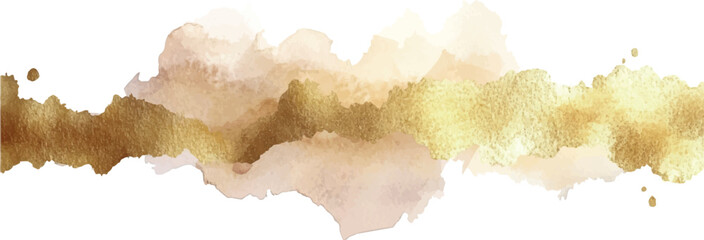 Watercolor brush strokes background, gold color, isolated, for design	
