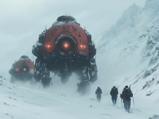 Ominous Black Robots in the Snow