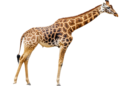 Giraffe standing elegantly against a transparent background