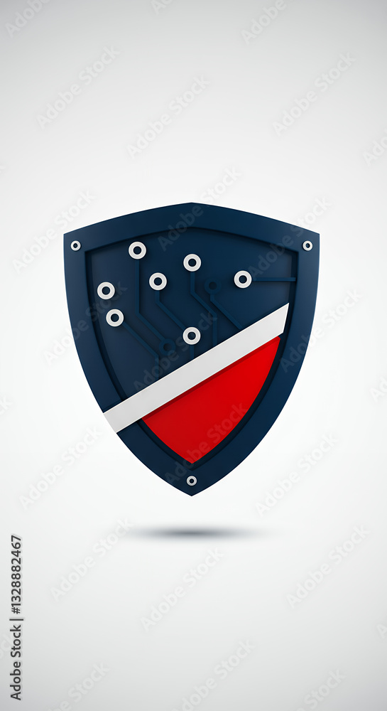 Poster cyber security shield: modern blue & red tech security shield with circuit board design - digital pr