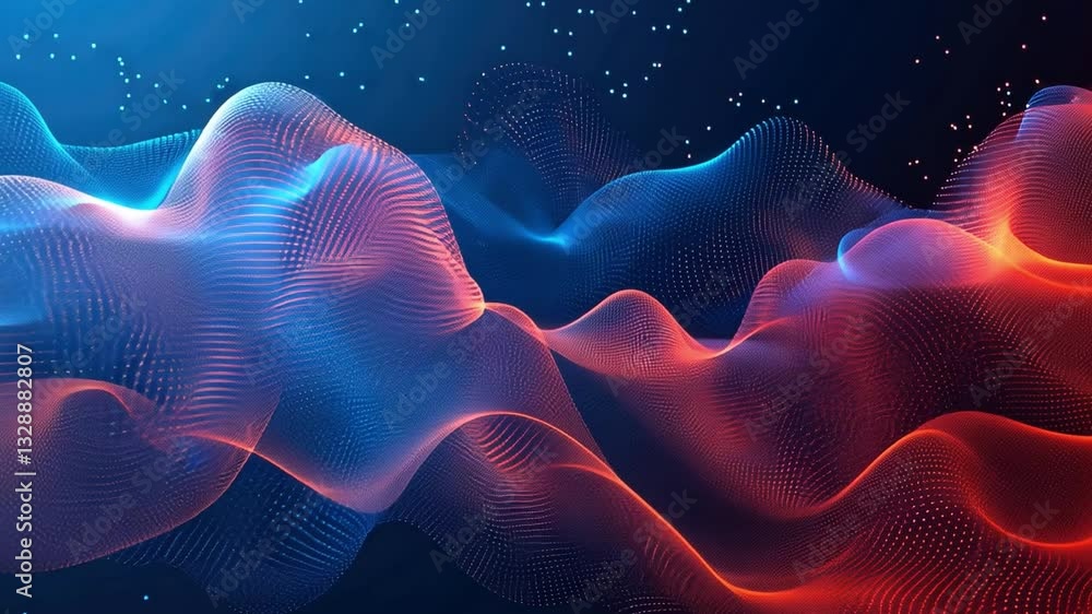 Poster abstract digital waves blue and red background design showcasing technology and innovation in motion