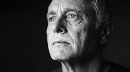 Obraz premium Close-up grayscale portrait of a contemplative older man