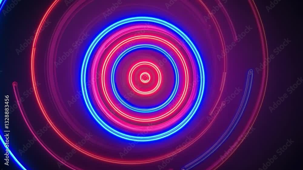 Poster vibrant neon circular patterns in pink and blue modern design that evokes energy and light with dyna