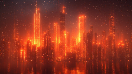 Fiery urban landscape futuristic city digital art nighttime high angle sci-fi concept