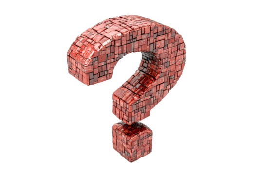 Unique red brick question mark on transparent background