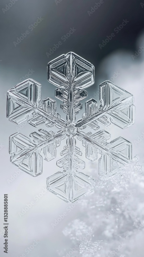Poster a delicate snowflake sits on top of a snowy surface, showcasing its intricate details