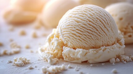 Creamy Vanilla Ice Cream Scoops Close Up Delicious Frozen Dessert Texture