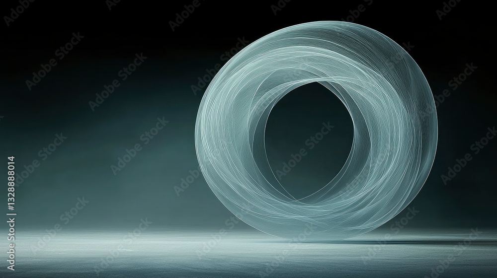 Poster abstract swirling light orb on dark background.