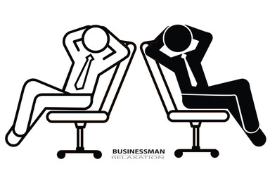relax businessman thin line and silhouette icon, sign, symbol, illustration, relaxation concept, vector