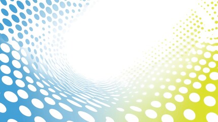 The abstract graphical design featuring blue and yellow colored dots