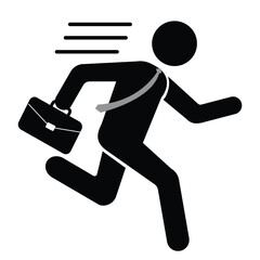 Running businessman icon black white. vector, illustration