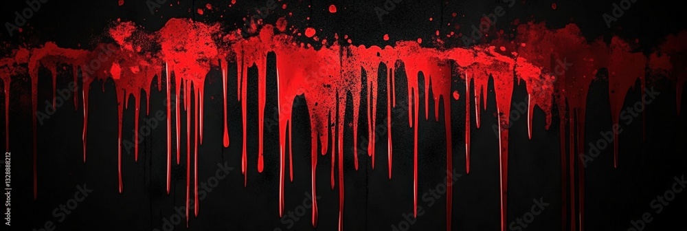Poster a dark background is accentuated by vivid red paint drips, creating a dramatic and striking visual e