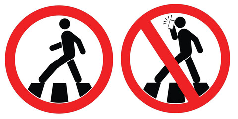 man walking across the road and no use phone while across the road vector icon isolated on white background. symbolt
