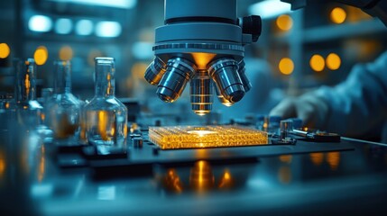 Advanced Research Microscope Illuminating Sample in Modern Laboratory Setting