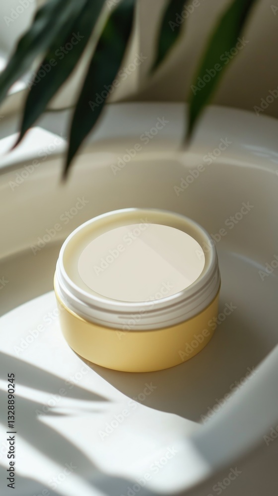 Poster a white container sits on top of a sink, ready for use