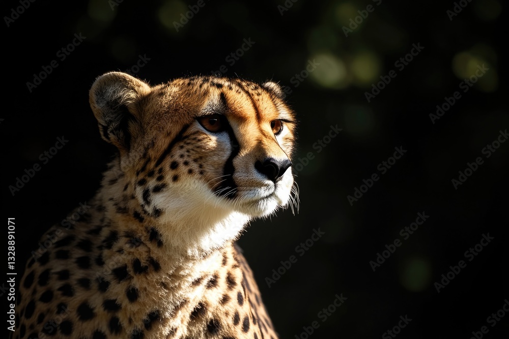 Poster a close-up view of a cheetah basking in the warm sunlight