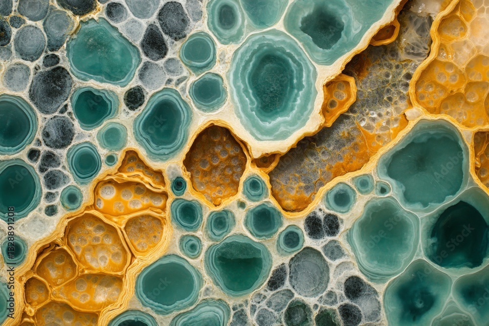 Poster colorful agate stone with unique patterns and textures showcasing shades of blue and orange