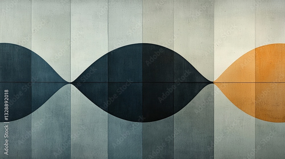 Poster abstract wave pattern with blue, grey, and orange hues. symmetrical design with subtle texture. idea