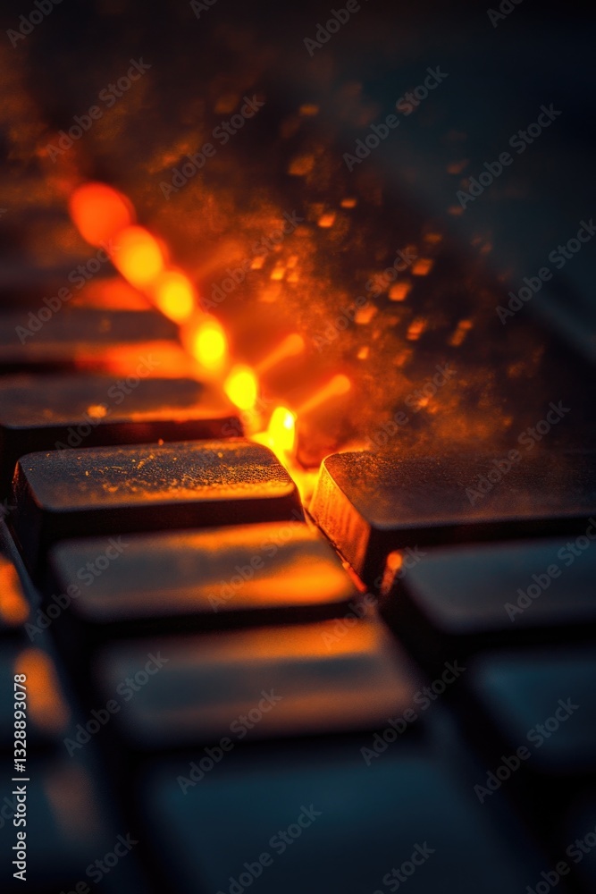 Aufkleber a close-up shot of a keyboard lit by a soft glow