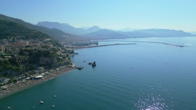 The Two Brothers, Symbol of Vietri sul Mare are the Two Brothers (Due Fratelli), two large rocks. Vietri sul Mare, Salerno, Italy. Vietri sul mare beautiful view of beaches, Amalfi Coast