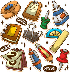 cute doodle office tools hand draw set