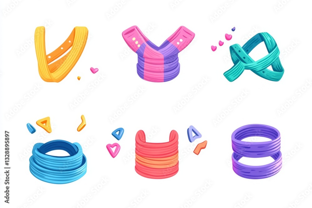 Poster Vibrant and playful rubber bands in various shapes showcasing creativity and design