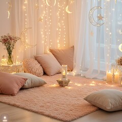 interior of a bedroom with Ramadan decorate