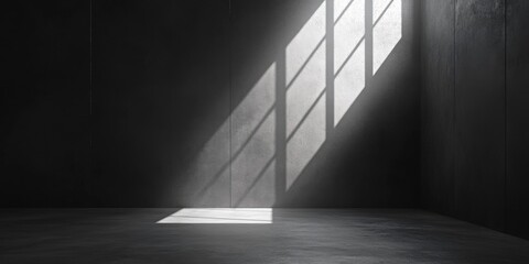 Obraz premium Abstract minimalism interior with shadow light. An empty room shows a striking shadow pattern from a window. Architecture design and bright contrast create dynamic visual element.