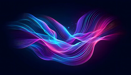 Obraz premium A vibrant, colorful display of flowing light waves in shades of blue, purple, and pink, creating a dynamic, futuristic effect.