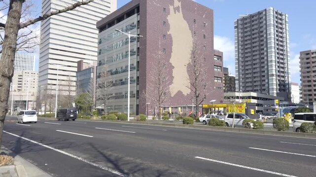 March 9, 2025. Sendai, Miyagi Prefecture, Japan. The Kahoku Shimpo newspaper and surrounding traffic conditions.