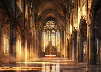 A beautiful fantasy interior of an empty throne room, with a marble floor featuring intricate patterns and silver trim	
