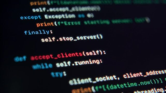 Close up view of programming code running on a computer screen, representing software engineering, data workflows, and application development in a technical interface. AI development 