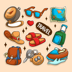 doodle travel art cartoon set hand draw