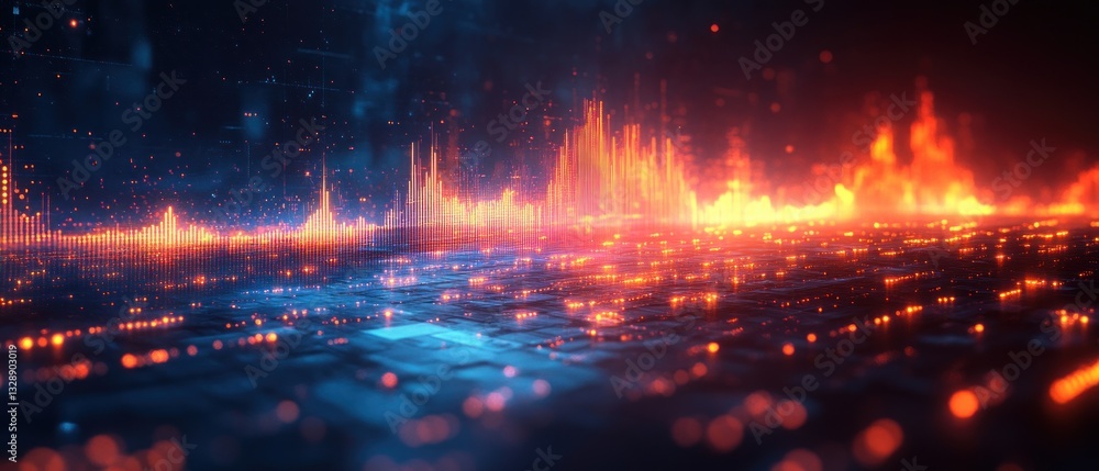 Poster futuristic digital stock market chart with glowing line graphs and financial data trends in cyberpun