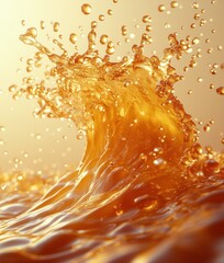 Golden Liquid Splash Olive Oil or Cosmetic Essence Dripping on White Background