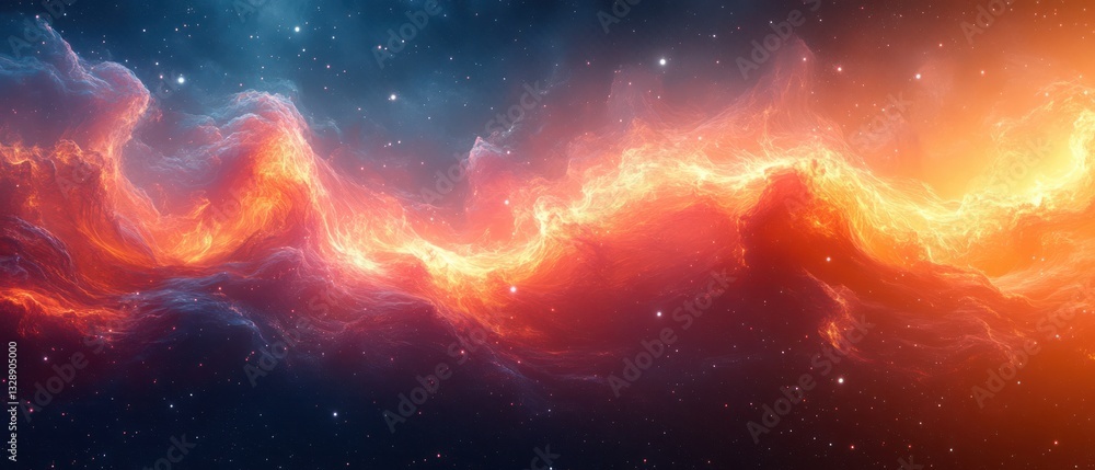 Poster surreal outer space landscape with abstract waves and glowing core