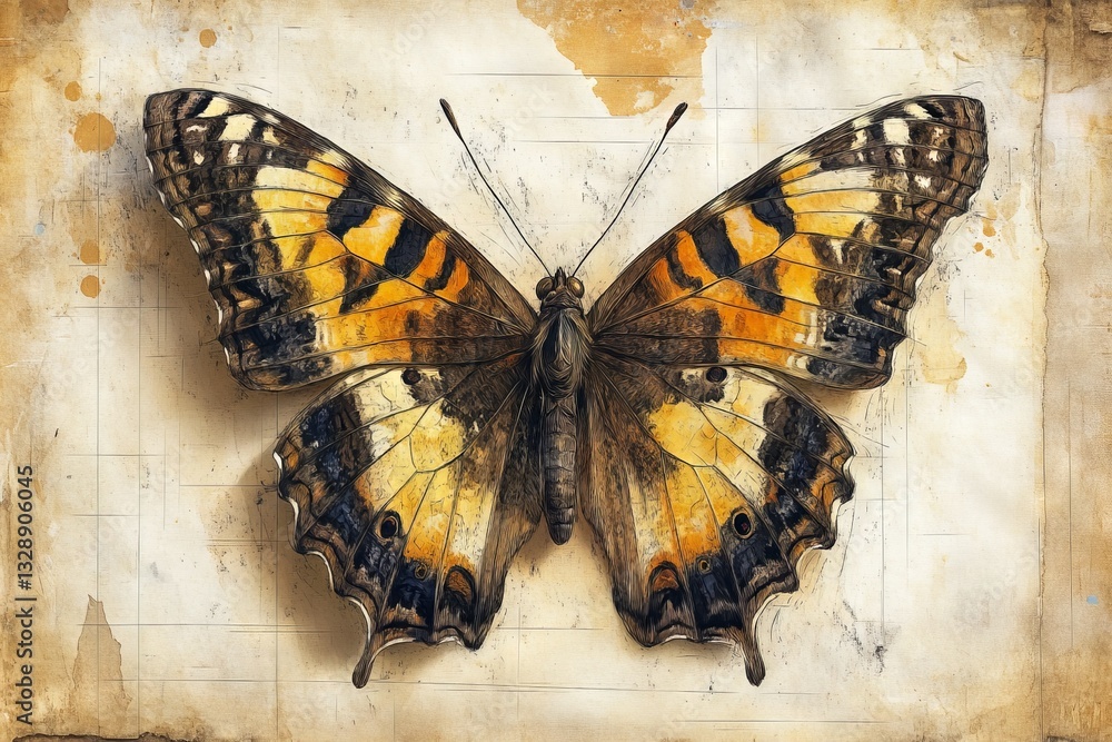 Poster Detailed study of a colorful butterfly showcasing vibrant patterns and intricate wing structures