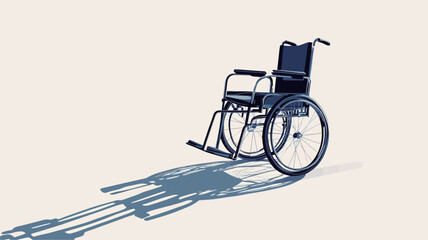 The image shows a dark-blue wheelchair positioned slightly off-center against a light grey background. The wheelchair is depicted in a three-quarter view, allowing for visibility of its features.