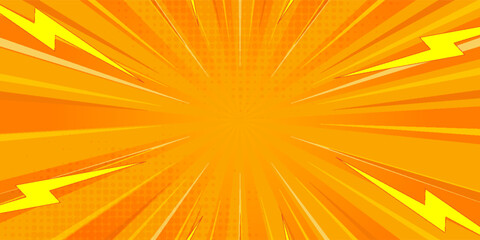 Obraz premium Bright orange-yellow gradient abstract background. Orange comic sun rays effect background with halftone. Suitable for templates, sale banners, events, ads, websites, flyers.