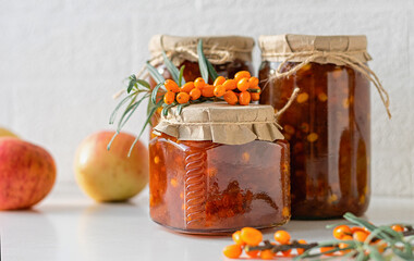 Artisan Seabuckthorn and Apple Preserves. Closeup.