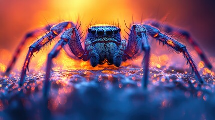 Hyper-realistic Spider Close-up on Web Halloween Horror Cinematic Nature Animals