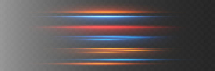 Fototapeta premium Set of lines. Neon rays of light, speed and movement. Vector illustration.